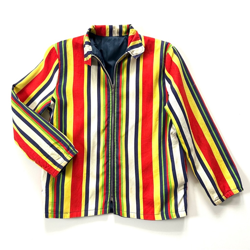 Handmade Vintage Retro Multi-Color Stripe Zip Lined Jacket